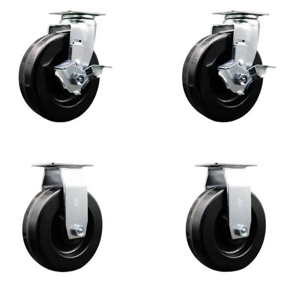 6 Inch Phenolic Caster Set with Roller Bearings 2 Brakes 2 Rigid SCC
